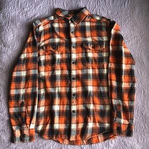 Men’s Orange and Navy Plaid Flannel Button-Up